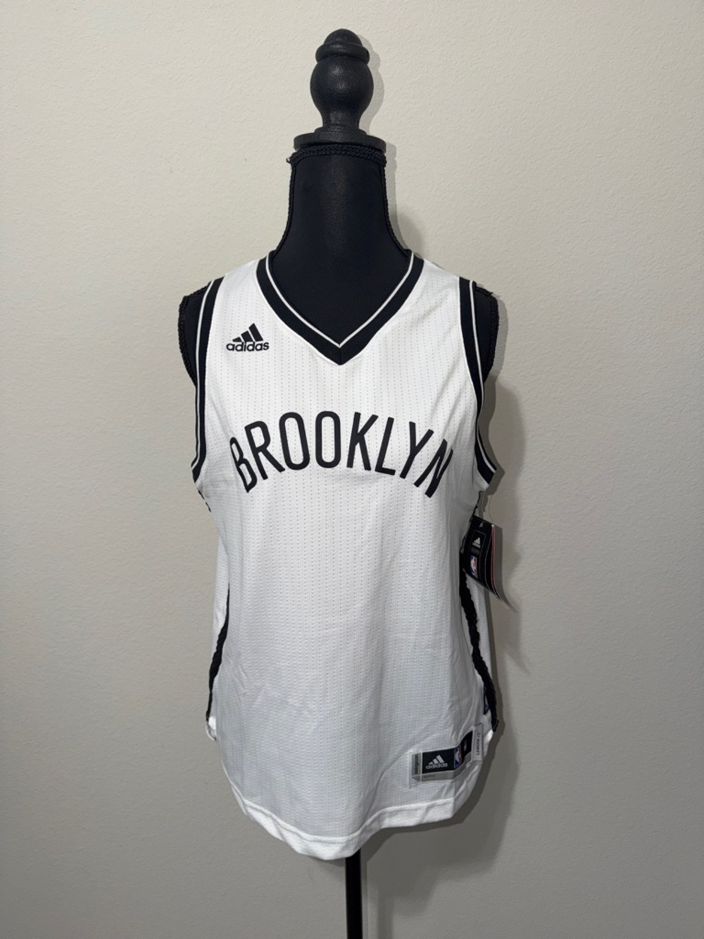 adidas White & Black Brooklyn Basketball Jersey